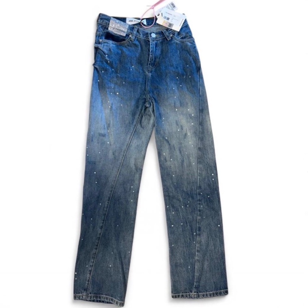 Ann Andelman “Twisted” Rhinestone Blue Jeans, size 24 **NEW WITH TAGS!!
